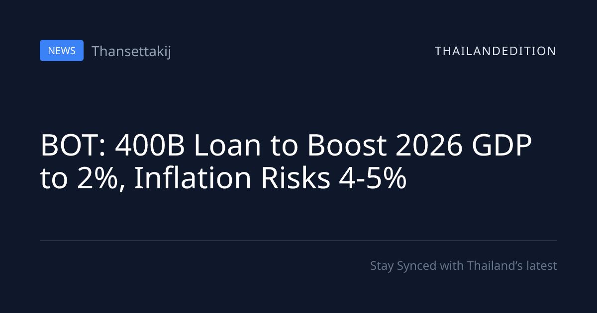 BOT: 400B Loan to Boost 2026 GDP to 2%, Inflation | thailandedition