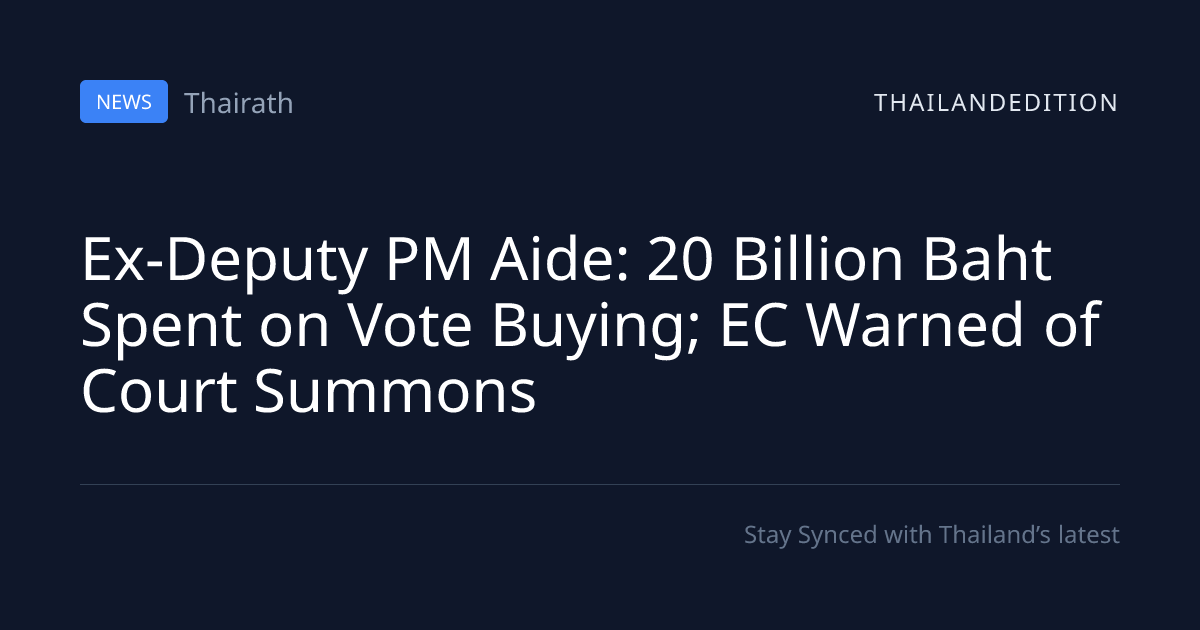 Ex-Deputy PM Aide: 20 Billion Baht Spent on Vote | thailandedition