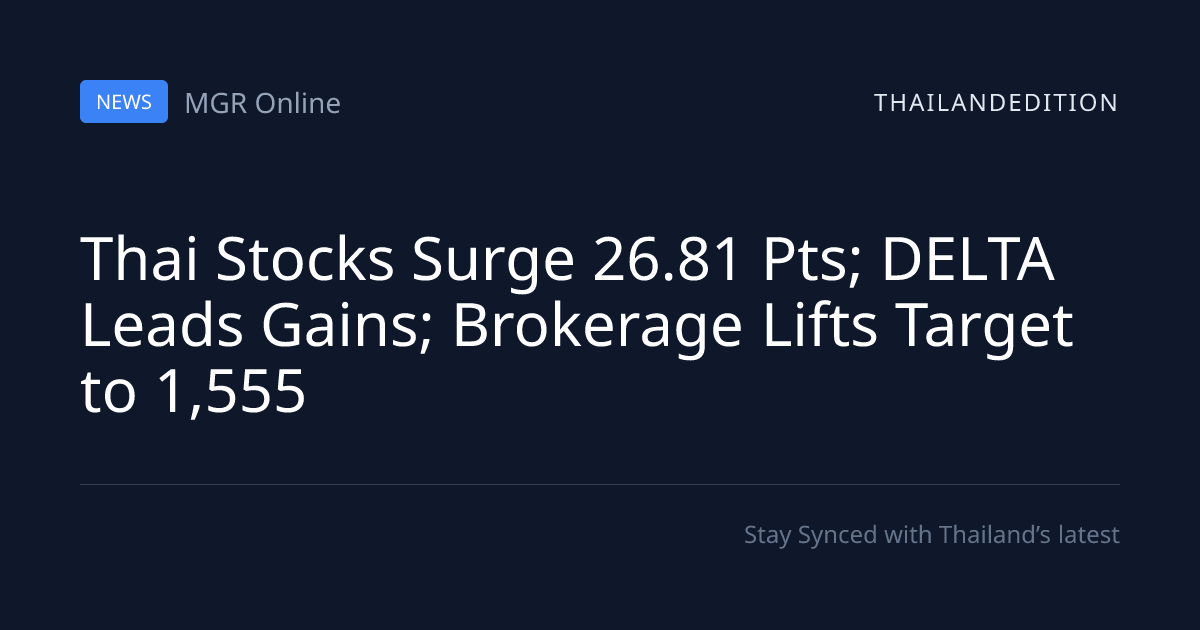 Thai Stocks Surge 26.81 Pts; DELTA Leads Gains; | thailandedition